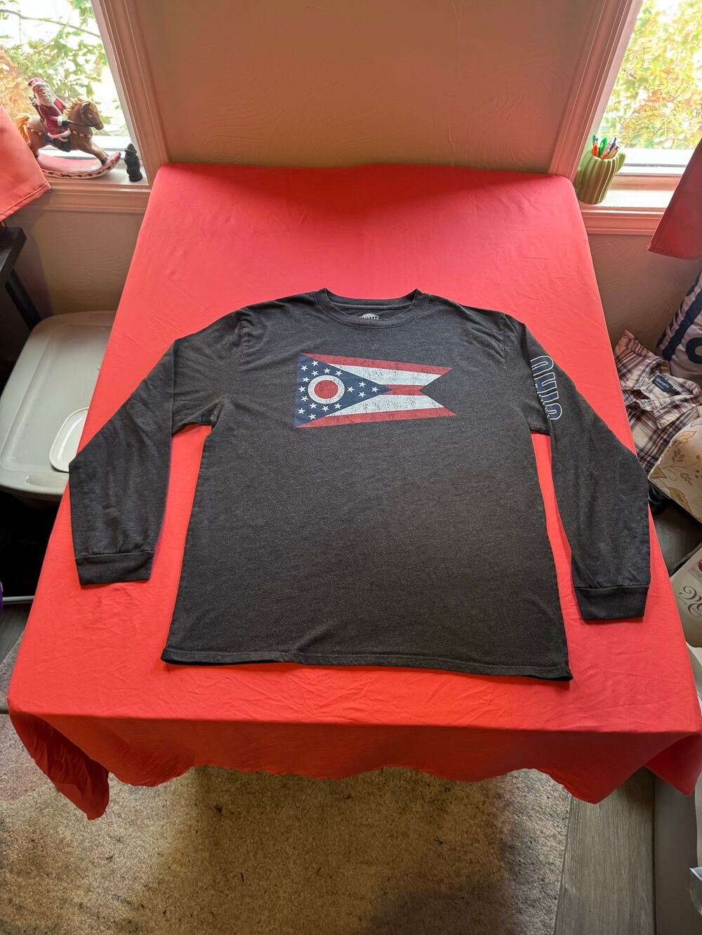 Home Free Ohio State Flag Long Sleeve Graphic Tee CharcoalGray Size L Distressed